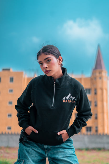 Mock Neck Quarter Zip Sweatshirt.