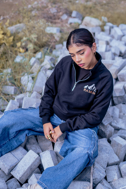 Mock Neck Quarter Zip Sweatshirt.