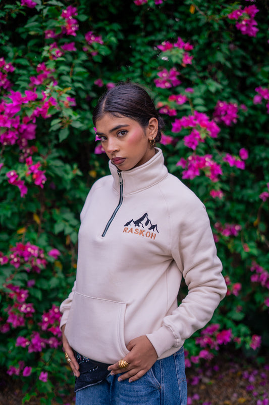 Mock Neck Quarter Zip Sweatshirt.