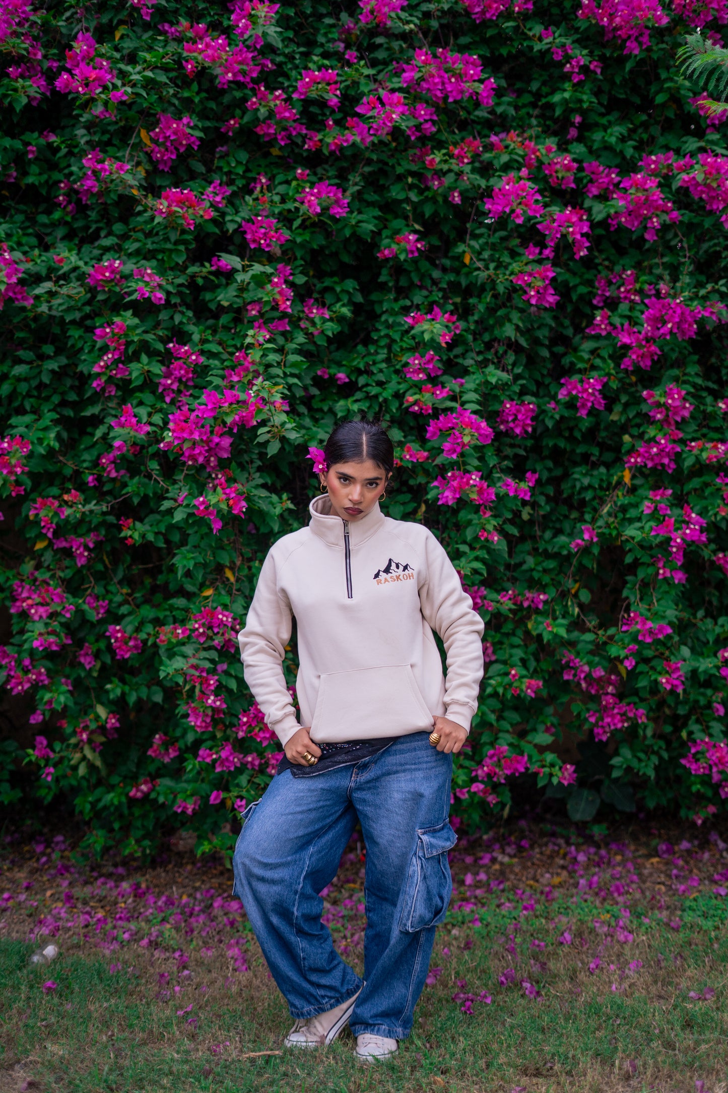 Mock Neck Quarter Zip Sweatshirt.
