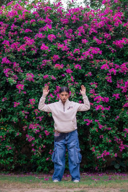 Mock Neck Quarter Zip Sweatshirt.