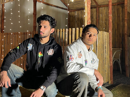 Black & White Kite Printed Hoodie – Premium Cotton Fleece | RASKOH