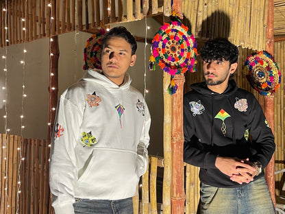 Black & White Kite Printed Hoodie – Premium Cotton Fleece | RASKOH