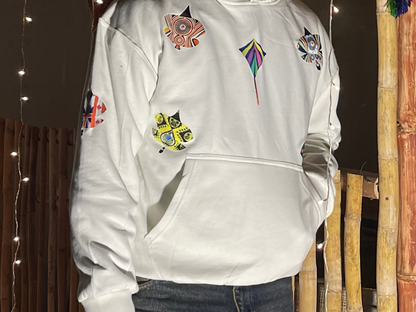 Black & White Kite Printed Hoodie – Premium Cotton Fleece | RASKOH