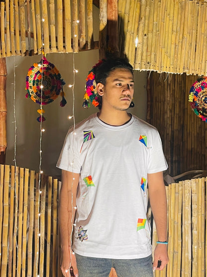 Kite Print Black & White Cotton T-Shirt