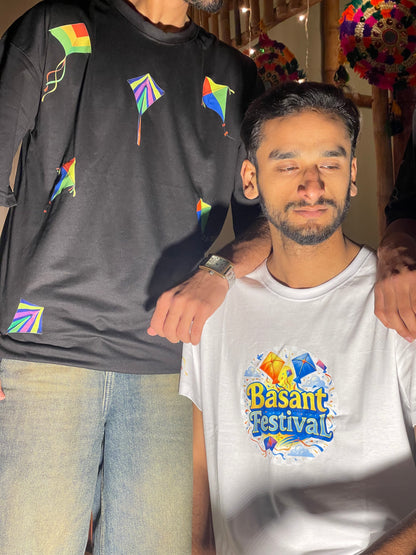 Kite Print Black & White Cotton T-Shirt