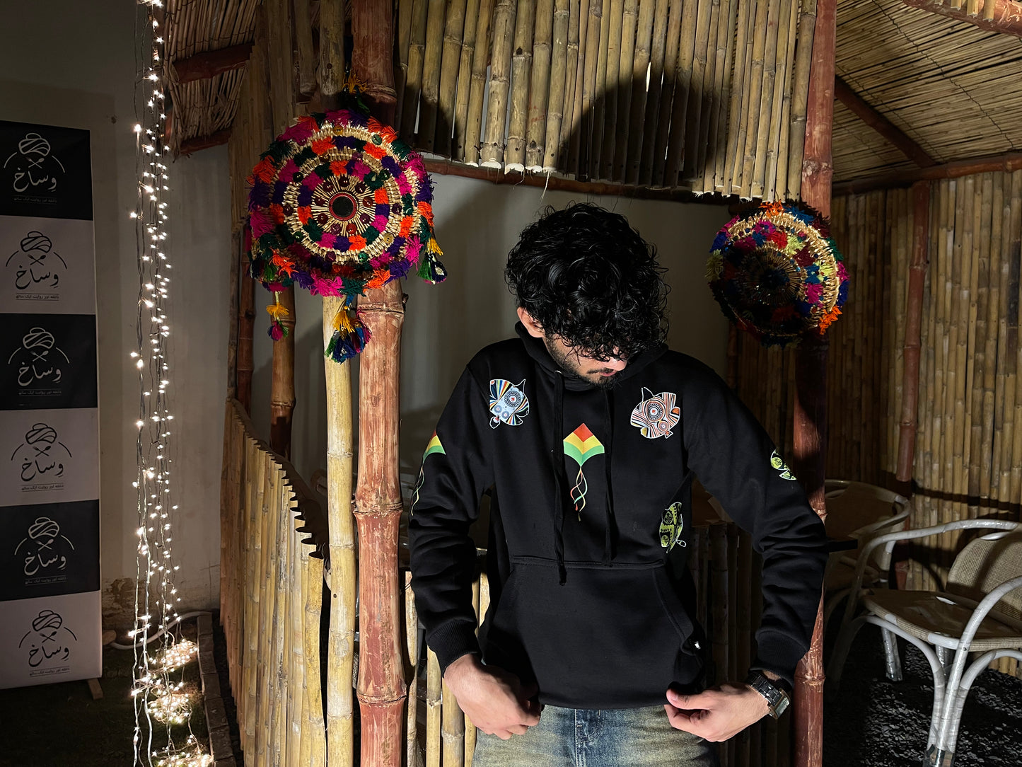 Black & White Kite Printed Hoodie – Premium Cotton Fleece | RASKOH