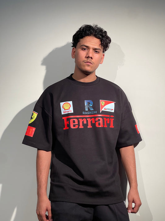 RASKOH Ferrari Graphic Tee. Black Premium Oversized T-Shirt
