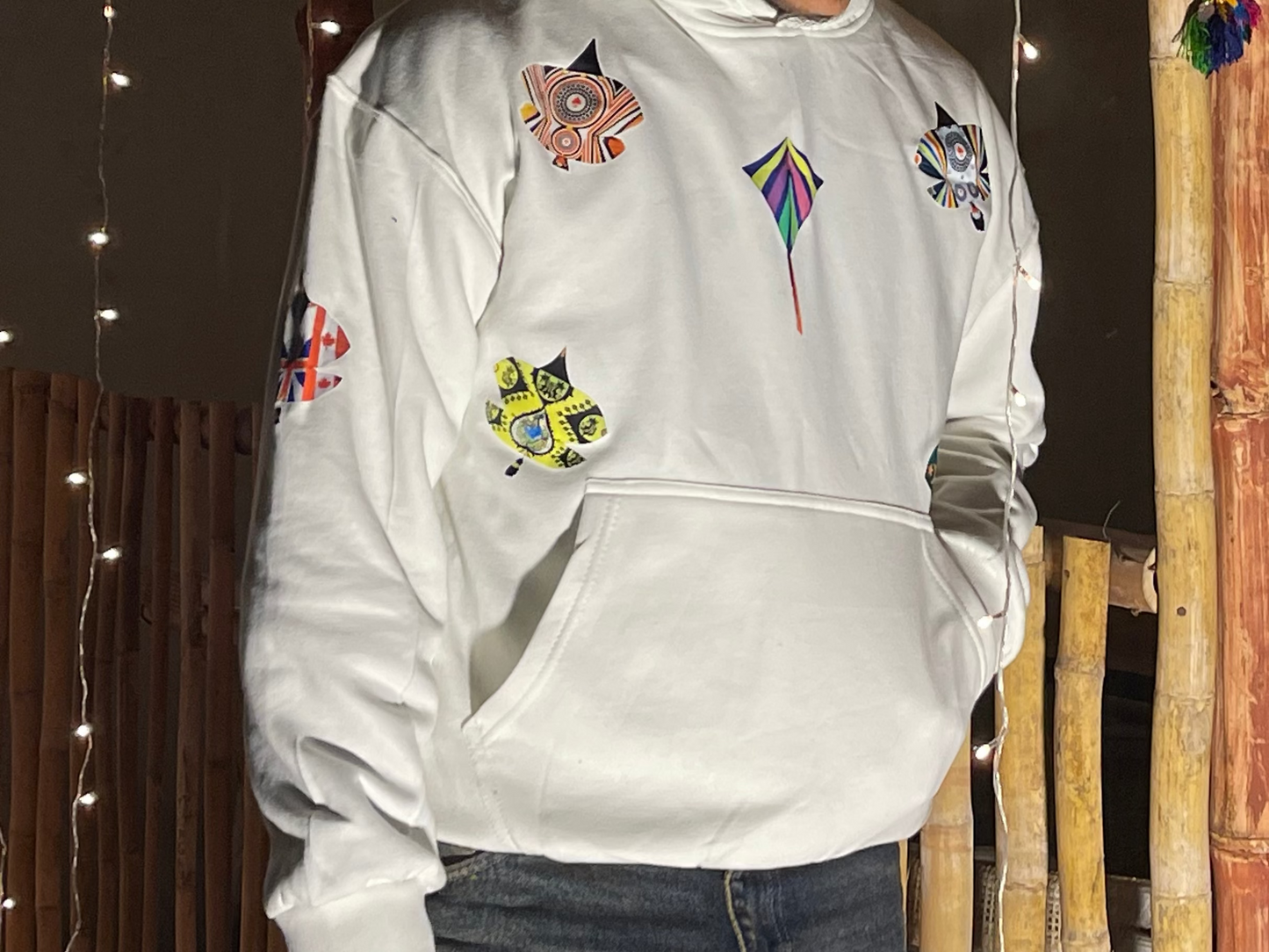 Black & White Kite Printed Hoodie – Premium Cotton Fleece | RASKOH