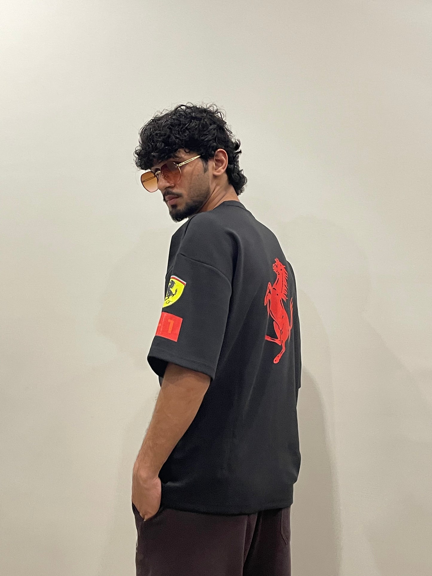 RASKOH Ferrari Graphic Tee. Black Premium Oversized T-Shirt