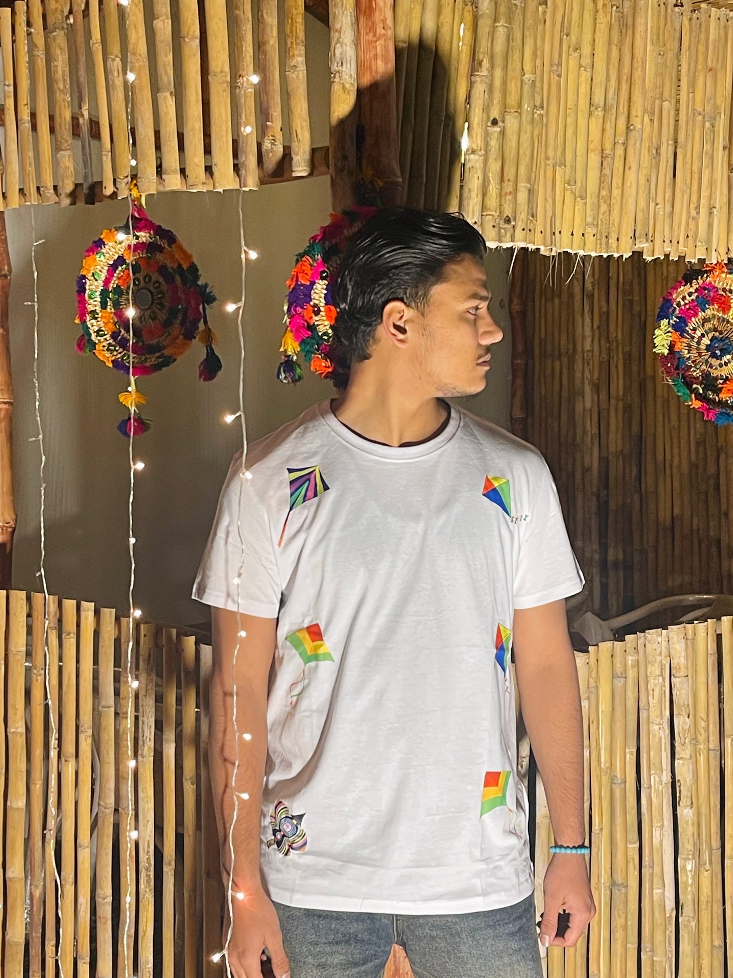 Kite Print Black & White Cotton T-Shirt