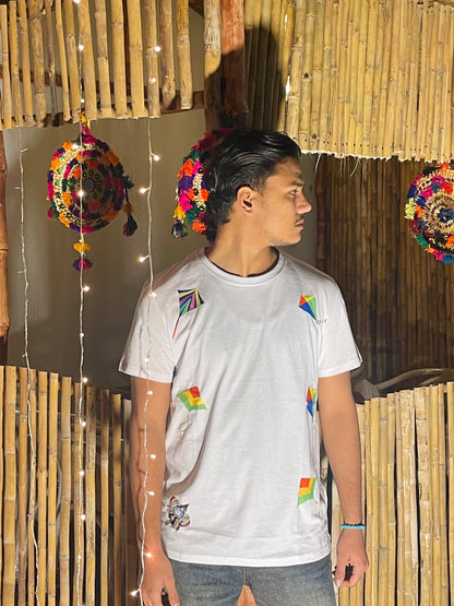 Kite Print Black & White Cotton T-Shirt