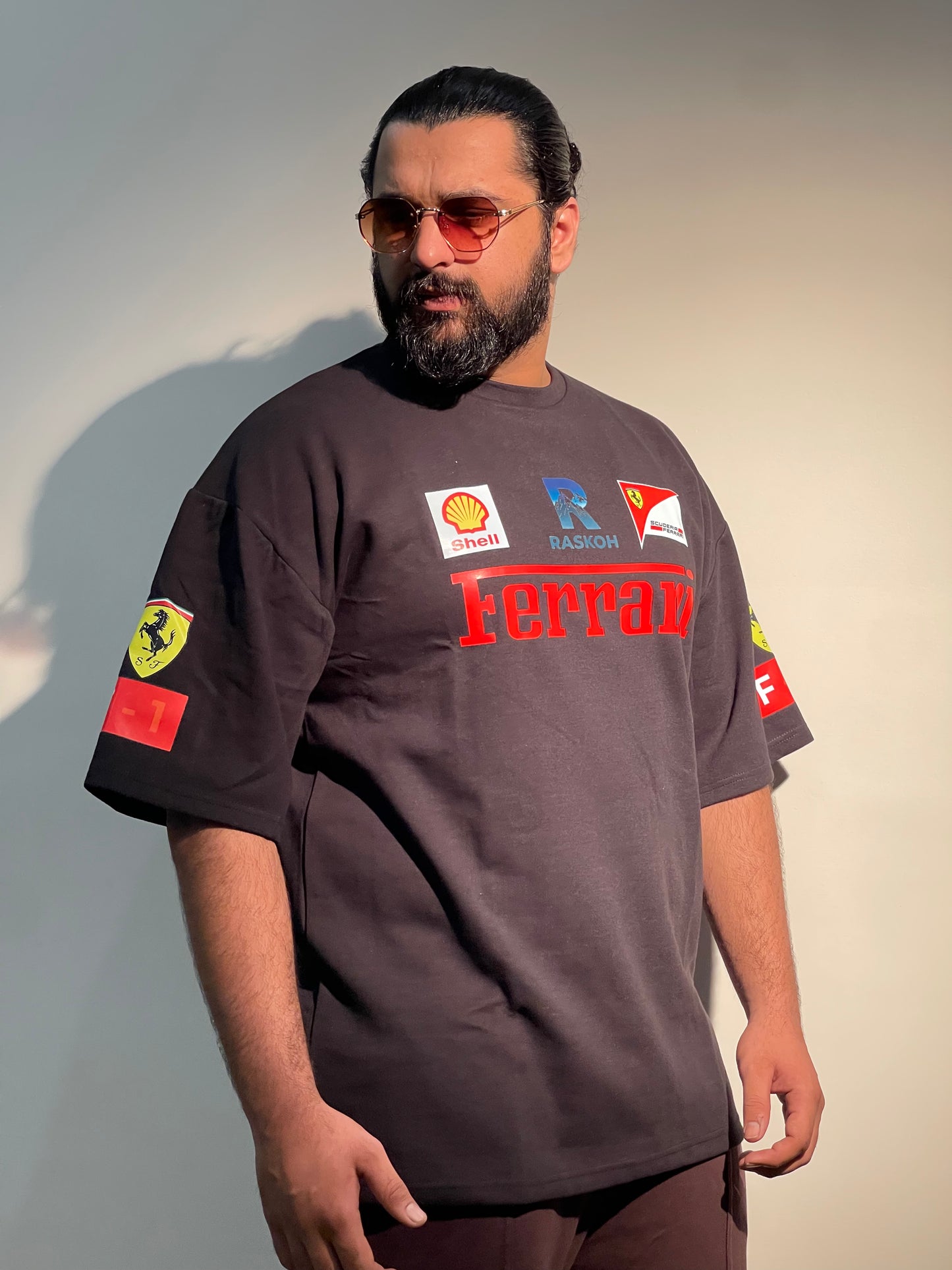 RASKOH Ferrari Graphic Tee. Black Premium Oversized T-Shirt