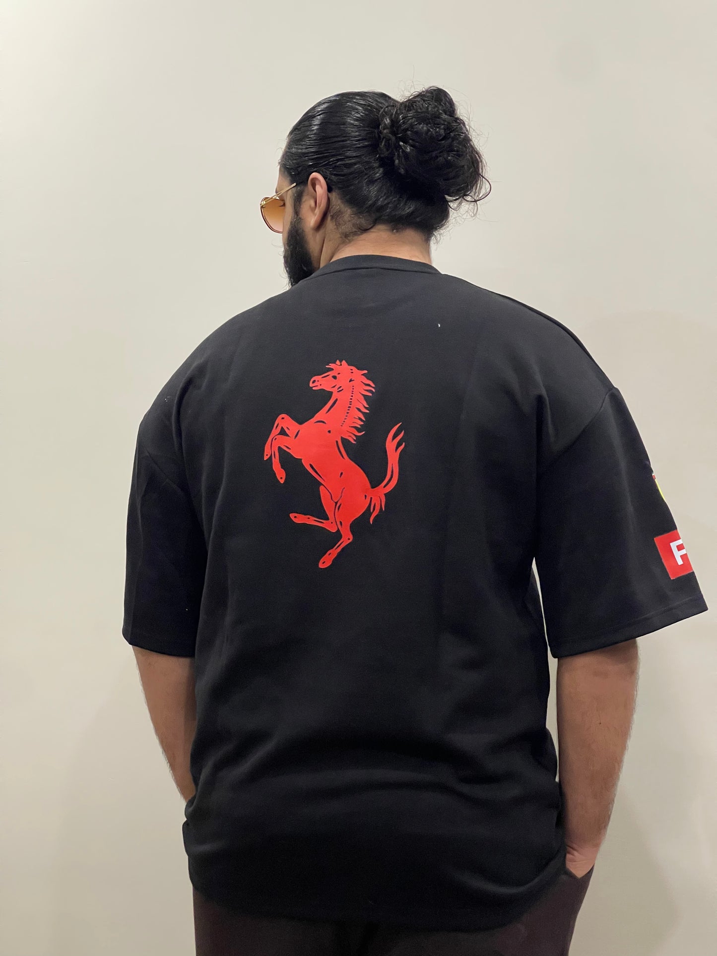 RASKOH Ferrari Graphic Tee. Black Premium Oversized T-Shirt