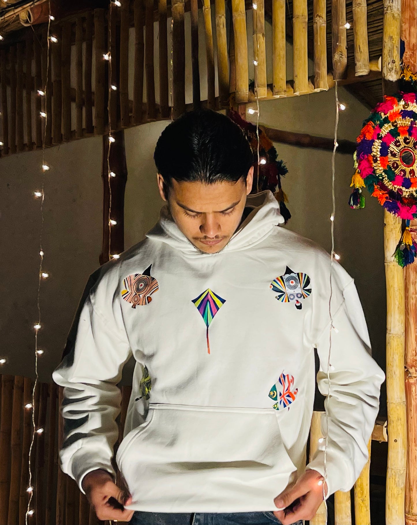 Black & White Kite Printed Hoodie – Premium Cotton Fleece | RASKOH