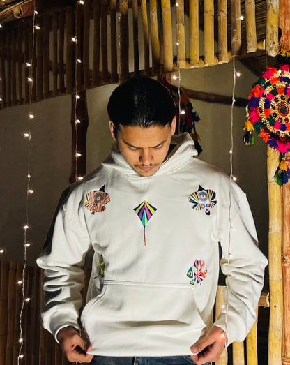 Black & White Kite Printed Hoodie – Premium Cotton Fleece | RASKOH